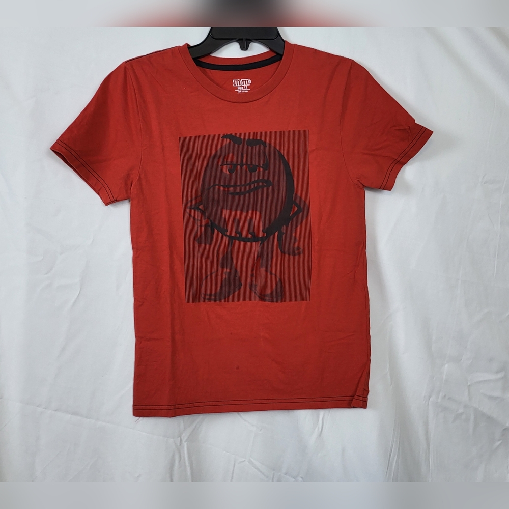 M&M World Youth Red Black Short Sleeve Red M&M Tshirt Size 12